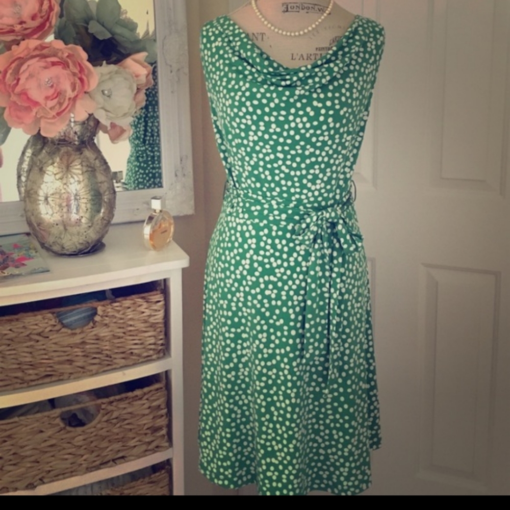 Green and White Polka Dot Ann Taylor Loft Dress LP